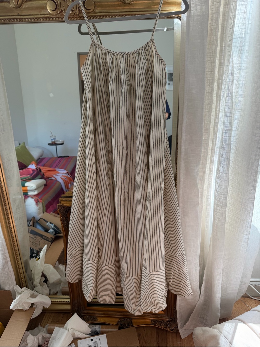 Striped Dissh Sleeveless Cotton Maxi dress in Beige